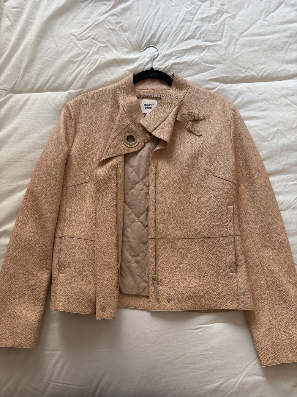 Hermes Blush Pebbled Leather Cropped Jacket